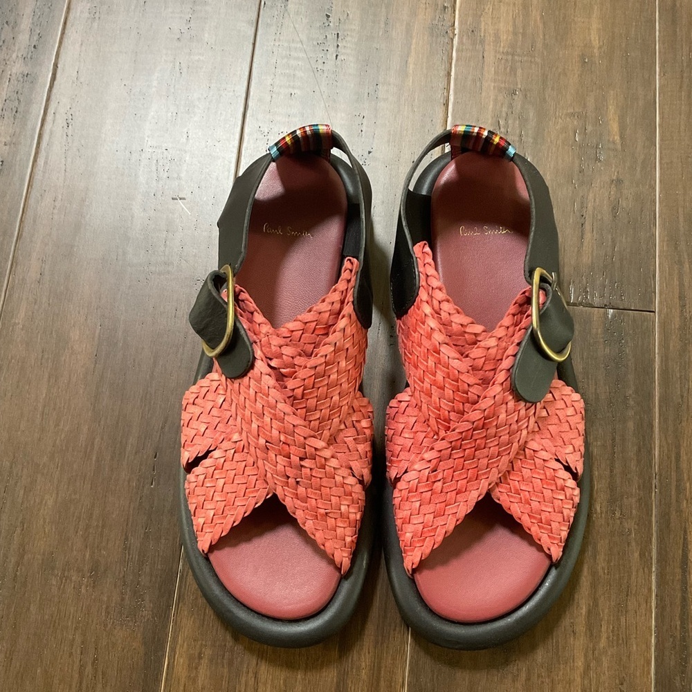 Paul Smith Made In Italy Size 40 US 10 Pink Citrus Woven Leather Mix Sandals